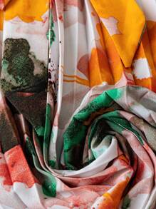 Breezaya Abito elegante da donna con stampa floreale, scollo a V, maniche a lanterna e orlo plissettato
