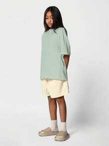 SUMWON Oversized T-Shirt Casual Wear Basic Crewneck Short Sleeve Summer Spring Streetwear Everyday Essential Teen Relaxed Fit Breathable Comfort Top - Mint Green - View 5