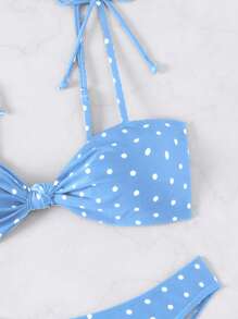 Swim Basics Set de 2 bucăți pentru femei, cu imprimeu cu buline alb-negru, cu bandă în față, în stil casual de vacanță