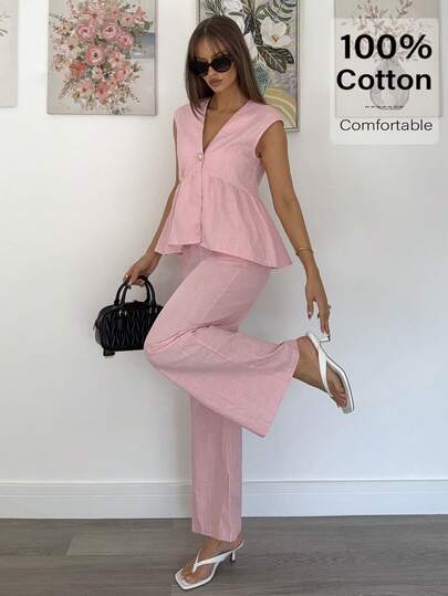 Siren Gaze Set de 2 piezas de chaleco y pantalones de verano casuales y de uso diario para mujeres