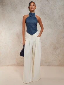 COSMINA Chaleco vaquero de mujer con cuello de halter de moda para el verano