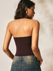 Easelle Body a canottiera con ricamo marrone per donne in maglia