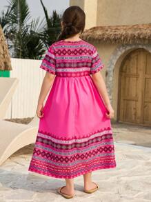 Vestido casual con estampado floral amarillo para niñas preadolescentes
