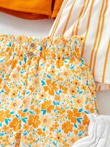 SHEIN 4件套年轻女孩夏季简约百搭休闲短裤 - 橘色 - 查看 5