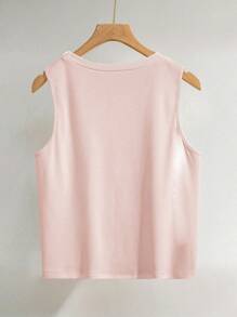SHEIN Camiseta de mujer elegante con cuello redondo y tachuelas de perlas falsas, para verano