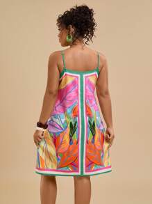 Travachic Plus Size Allover Print Cross Wrap Knotted Cami Dress Women Plus Sun Dress Women Short Dresses Summer Tropical Dresses For Women,Sun Dresses For Women - Multicolor - View 2