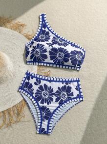 Soleia 2 件女式波西米亚风格蓝色和米色贝壳印花沙滩泳衣上衣和下装套装，适合夏季度假，蓝白图案印花，适合复活节、度假、休闲、波西米亚、西部、音乐节、女士节日吊带泳装、婚礼服装 - 彩色 - 查看 5