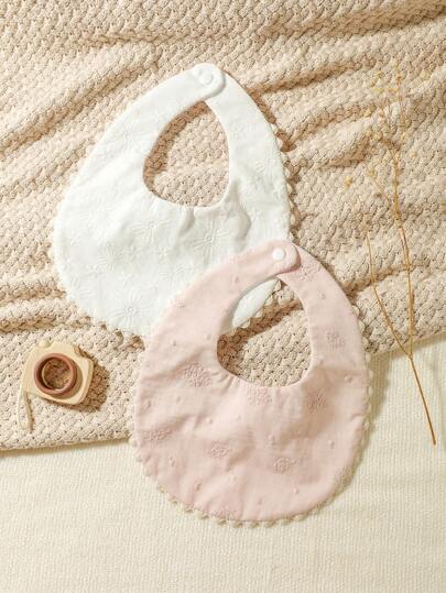 Cozy Pixies 2pcs Embroidery Flower Lace Hollow White & Pink Bibs, Suitable For Formal Dining In Weddings