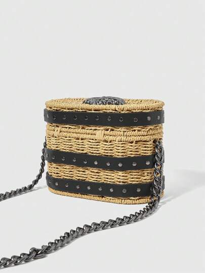 Goth Women's Bohemian Style Metal Pentagram Decor Shoulder Bag