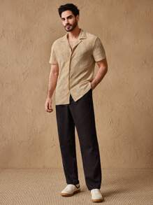 Manfinity VCAY Camisa de manga corta de cuello de corte ajustado con punto calado y diseño entrelazado para hombre - Caqui - Ver 5