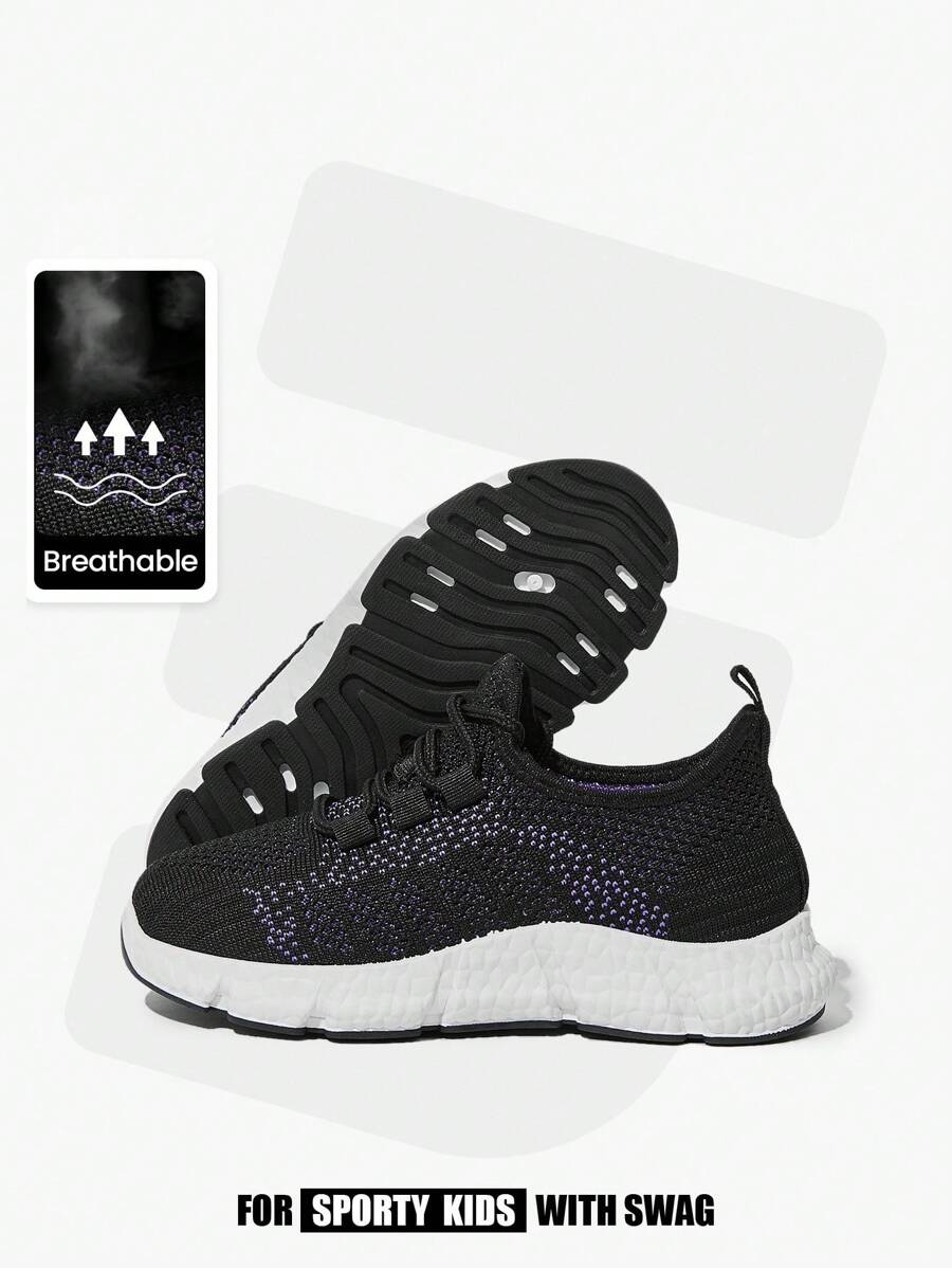 JNSQ 1pair Fashionable All-Match Casual All-Match Lace-Up Soft-Sole Breathable Children Sports Shoes, Suitable For 4 Seasons - Black - View 1