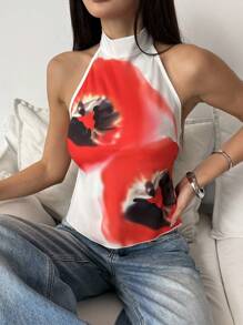 SHEIN EZwear 女士性感露背吊带花卉印花背心，夏季 - 彩色 - 查看 6