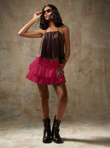 MISSGUIDED Minifalda con volantes bordados en capas - Rosa - Ver 5
