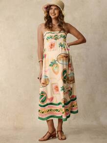 Boho Mama Abito casual senza maniche con stampa di piante tropicali, per donne in gravidanza, adatto per vacanze