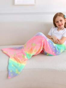 Saco de dormir con diseño de sirena que brilla en la oscuridad - Manta de franela con estampado de cielo estrellado con tema navideño para niños y adultos, 2 en 1 convertible en saco de dormir con constelaciones luminosas, regalo perfecto para acampar, fiestas de pijamas y noches de película acogedor