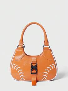 SHECARRY Women Sholuder Bags PU Leather For Dating/For Daily Casual Dopamine Style Y2K Sporty Street Hobo Bag With Metal Decor Baseball Elements Stylish Spice