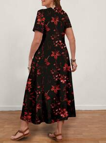 EMERY ROSE Vestido de flores de manga corta con cuello en V para mujer talla grande, uso casual de verano