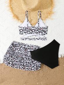SHEIN Conjunto de 3 piezas de traje de baño de moda con estampado para adolescentes, apto para el verano