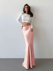 Firerie Valentine's Day New Elegant Romantic Vintage Chic Gold Satin High Waist Mermaid Maxi Skirt
