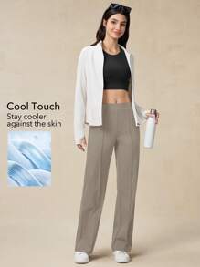 OutZeal Pantalones para mujer con piernas rectas, bolsillos con cremallera, de secado rápido, refrigerantes, ligeros y elásticos, ideales para deportes, aventuras al aire libre y uso diario, con tela suave y sedosa