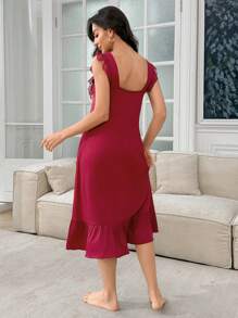 SHEIN Women's Lace Trim Bowknot Sleeveless Nightgown Babydoll, Summer Bowknot - Burgundy - View 2