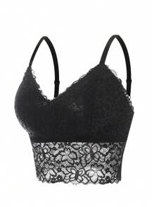 SHEIN Non-Wired No-Cup Sexy Plus Size Lace Lingerie - Black - View 6
