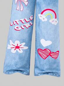 Tween Girls Denim Effect Pants, Floral Print Tank Top & Contrast Mesh Blouse 3-Piece Set - Hot Pink - View 7