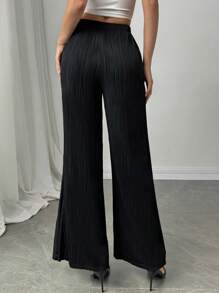 Firerie Elegant Ladies' Casual Vacation Slit Texture Mid-Rise Flared Pants, Suitable For Beach, Airport, Palazzo Pants - Black - View 2