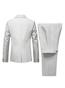 Calvornis Men's Casual Single-Breasted Suit Jacket & Pants Set - Light Grey - View 2