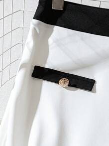 SHEIN Clasi 女士撞色镶边简约时尚西装裤，适合夏季 - 白色 - 查看 4