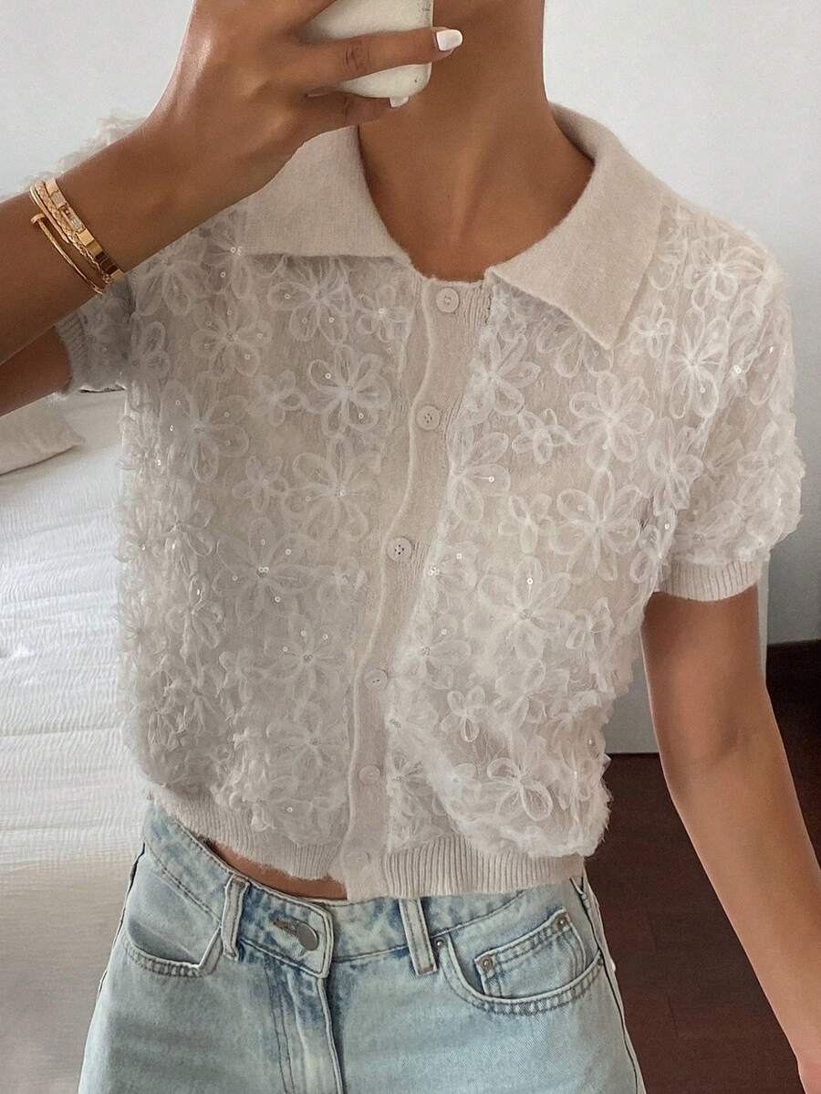 DAZY Damen Einfacher Lässiger Pailletten Strickpullover, Neuer Sommereintrag