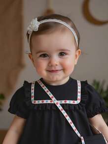 Set de 2 blusas con cuello redondo, manga abullonada, volante en el bajo, cinta floral e cremallera invisible, suaves y lindas, apropiadas para uso en casa y exterior, para niña bebé, nueva temporada de primavera/verano/otoño