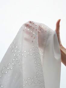 SHEIN LUNE Women Simple Elegant Collar Hollow Out Embroidery Dress (Random Print) - White - View 6