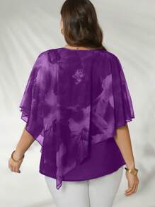 Flouryn Áo poncho lưới thanh lịch cỡ lớn cho nữ, áo thời trang & thường ngày - Màu tím - Xem 2