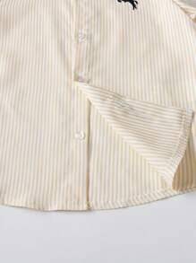 SHEIN 2 件套年轻男孩绅士服装 - 条纹蓝色长袖衬衫和西装裤（配腰带），生日派对、正式活动、婚礼、戒指持有人、花童的时尚服装 - 黃色 - 查看 5