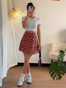 Chiquease Damen schwarzer Ditsie Blumen A-Linien Rock, neuer Sommer Mini Rock 2024, schmeichelhafter A-Linien Rock für birnenförmige Figur - Rot - Übersicht 5