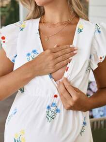 SHEIN Rochie De Maternitate Casual Floral Print All Over Pentru Vacanta