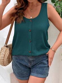 SHEIN VCAY Camiseta de tirantes y top sin mangas de unicolor talla grande, de moda para el verano