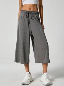 SHEIN EZwear Pantalones capri de cintura con cordón de pierna ancha