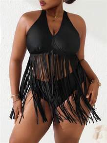 Große Größen Bunter Leopard Muster Troddel Design Tankini Bikini Oberteil für Damen