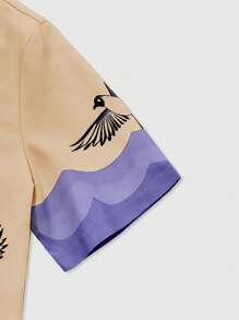 Manfinity EMRG Manfinity EMRG Men's Front Button Short Sleeve Printed Casual Shirt, Minimalist Design For Everyday Wear,Button Up Men Shirt,Street Men Outfits Graphic Shirt Graphic Oversized Tees