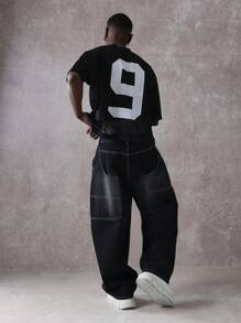 SUMWON 超大号篮球运动服网眼 T 恤现代街头服饰运动号码印花透气夏季运动都市运动休闲训练健身上衣 - 黑色 - 查看 2