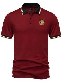 Manfinity Homme Camisa polo de manga corta con ribete a rayas de parches para hombres en verano