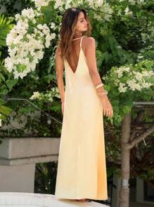 Vivid Eden 春夏时尚度假风格缎面女装 - 杏色 - 查看 1