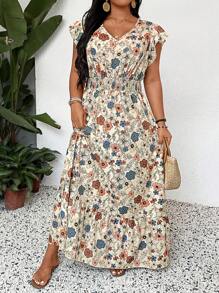 SHEIN LUNE Plus Size Women V-Neck Allover Print Simple Long Casual Dress Bohemian Summer Boho Old Money Summer Outfits For Women Spring Break Rave Outfits Festival Spring Break Outfits Look São João São João São João 2025 Midsummer Day Outfit Graduation Dress Wedding Guest Dress Women Vacation Outfits Woman Beach Outfits For Woman Festival Sundress Birthday Dresses For Women Women Dresses Elegant Gown Women Summer Clothing Women Dresses Birthday Woman S Summer Clothes Work Summer Dresses,Sun Dresses For Women
