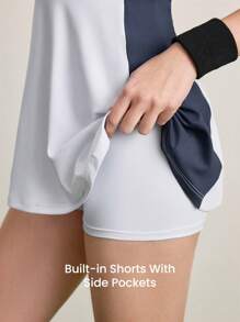 Gameset SHEIN Sport 女式无袖拼色迷你运动连衣裙和短裤 - 白色 - 查看 3