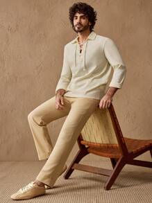 Manfinity ModaGents Camisa de punto de unicolor con ajuste anudado informal para hombres