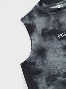2 pièces Ensemble débardeur et short casual et confortable pour garçons pré-adolescents, imprimé peinture à l'encre tie-dye. Convient pour le printemps et l'été - Multicolore - Voir 8