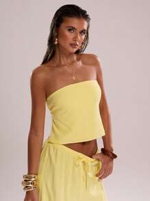 SHEIN BAE Canotta estiva da donna in lino, sexy e con schiena scoperta, lacci, casual, per vacanza o uscite in spiaggia, colore crema giallo