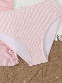 SHEIN 女童三件套比基尼套装：针织条纹，特殊面料泳衣，带裙子的泳衣上衣和下装，时尚休闲优雅风格，适合游泳、度假、夏季 - 粉色 - 查看 4